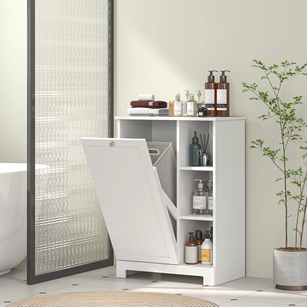 HOMCOM Dulap Modern pentru Rufe cu Coș Detașabil și Compartimente de Depozitare, 60x38x86 cm, Alb | Aosom Romania