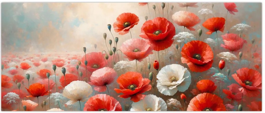 Tablou - Pictură cu maci (120x50 cm)