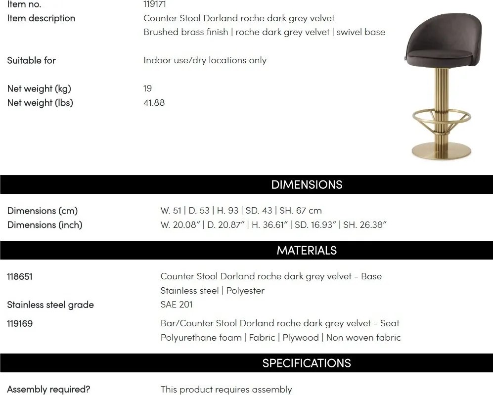 Scaun de bar modern pivotant design LUX Counter Stool Dorland