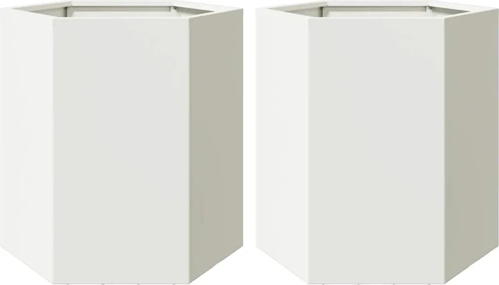 vidaXL Jardiniere de grădină, 2 buc. alb 46x40x45 cm oțel hexagonală