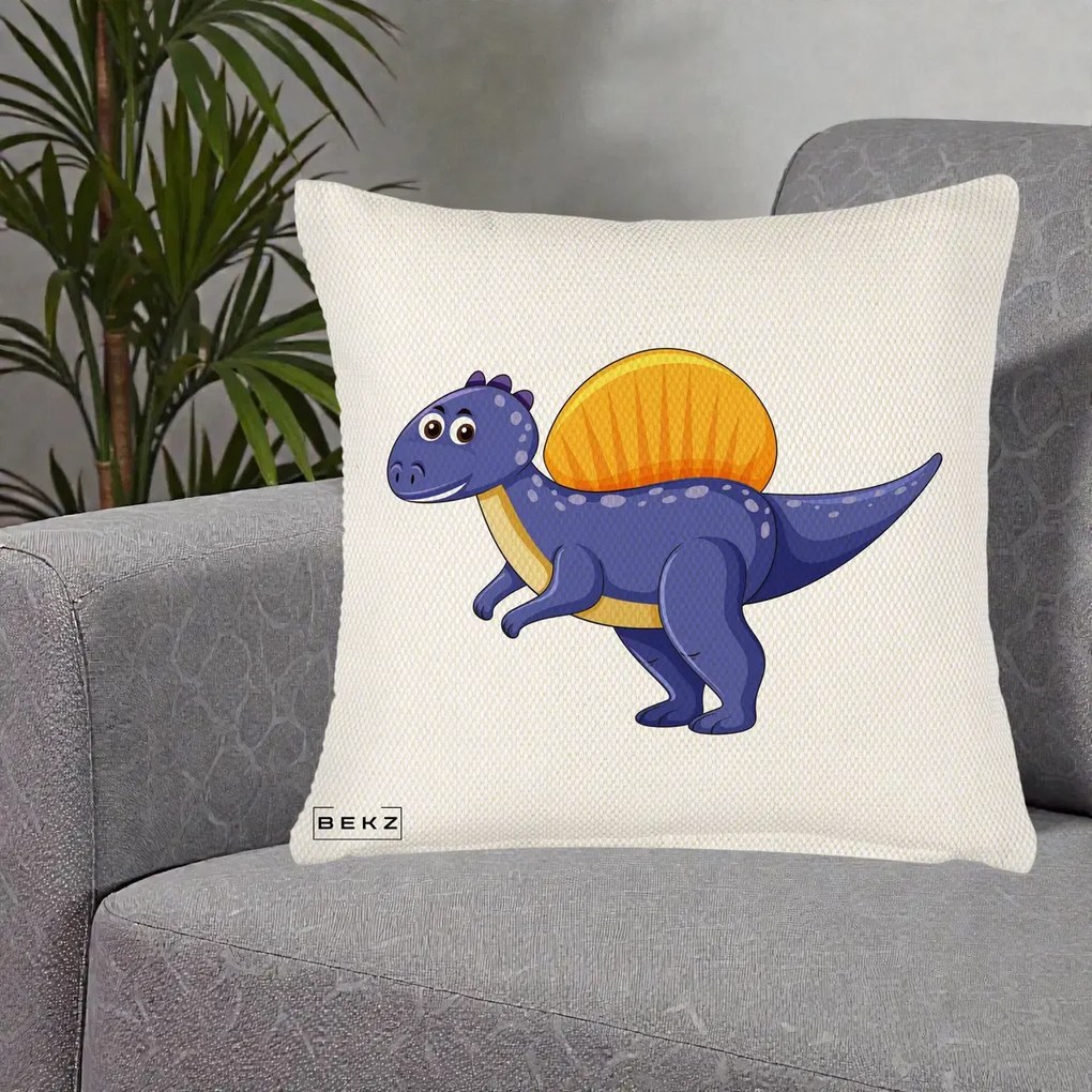 Perna Decorativa Spinozaur Kawaii, 40x40 cm, Crem Reliefat, Husa Detasabila, Perna Inclusa, BEKZ®