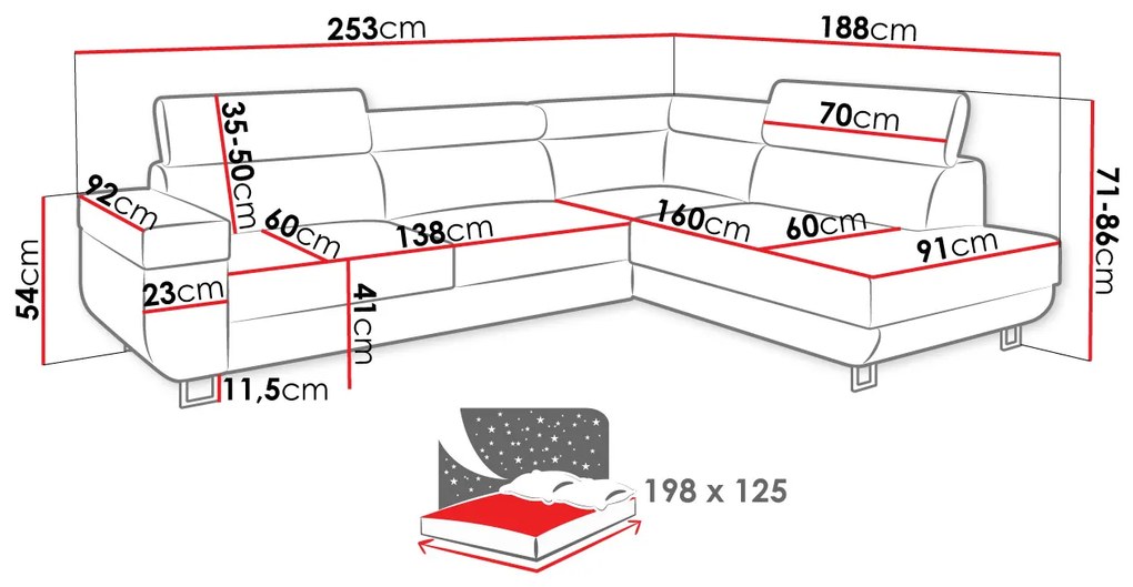 Colțar în formă de U cu tetiere reglabile Jelara (S) (piele ecologică soft 017 + lux 05). 1051141