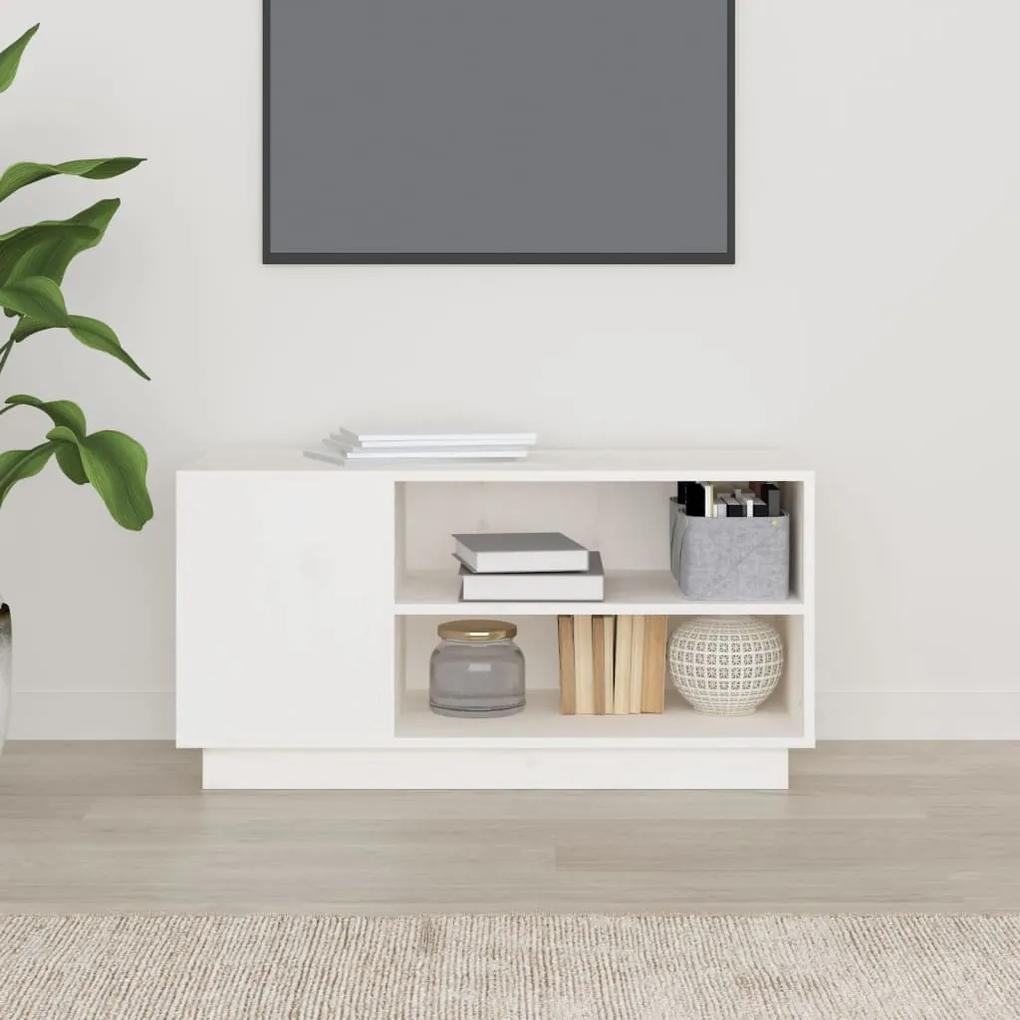 Comoda TV, alb, 80x35x40,5 cm, lemn masiv de pin 1, Alb