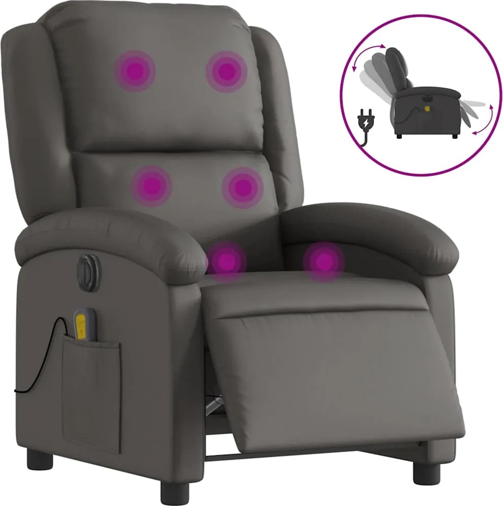 vidaXL Fotoliu de masaj rabatabil electric, gri , piele naturală