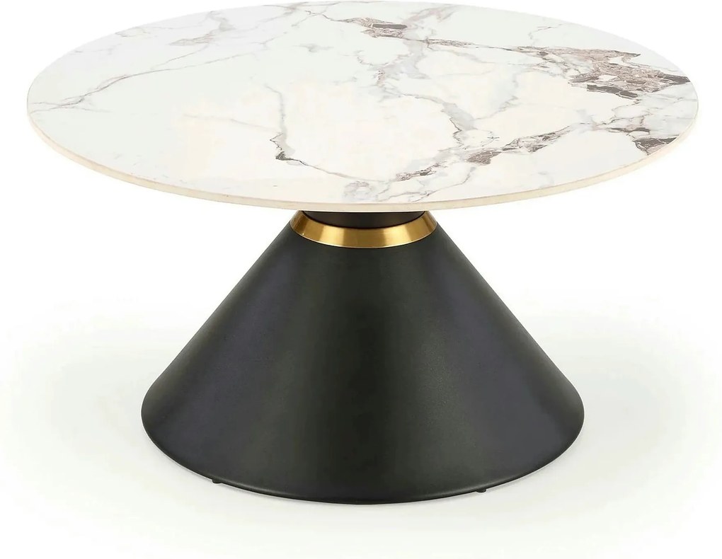 Masuta cafea blat marmura GORETTI, alb/negru/auriu, otel, 80x80x42 cm