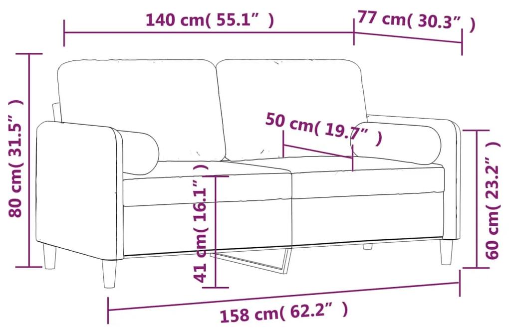 Canapea cu 2 locuri cu pernepernute, roz, 140 cm, catifea Roz, 158 x 77 x 80 cm