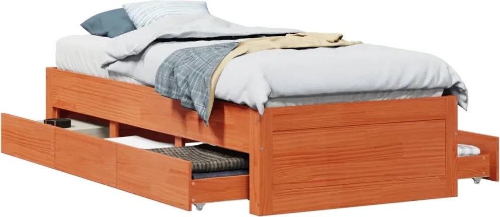 vidaXL Cadru pat fără saltea/cu sertare maro 90x200 cm lemn masiv pin