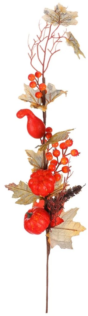 Ramură artificială de toamnă - dovleci roșii șifructe de pădure, 73 cm