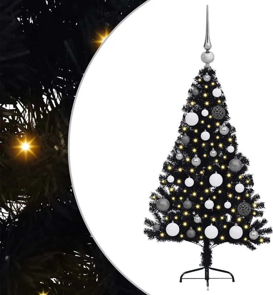 vidaXL Pom de Crăciun artificial pre-iluminat Negru 120 cm PVC