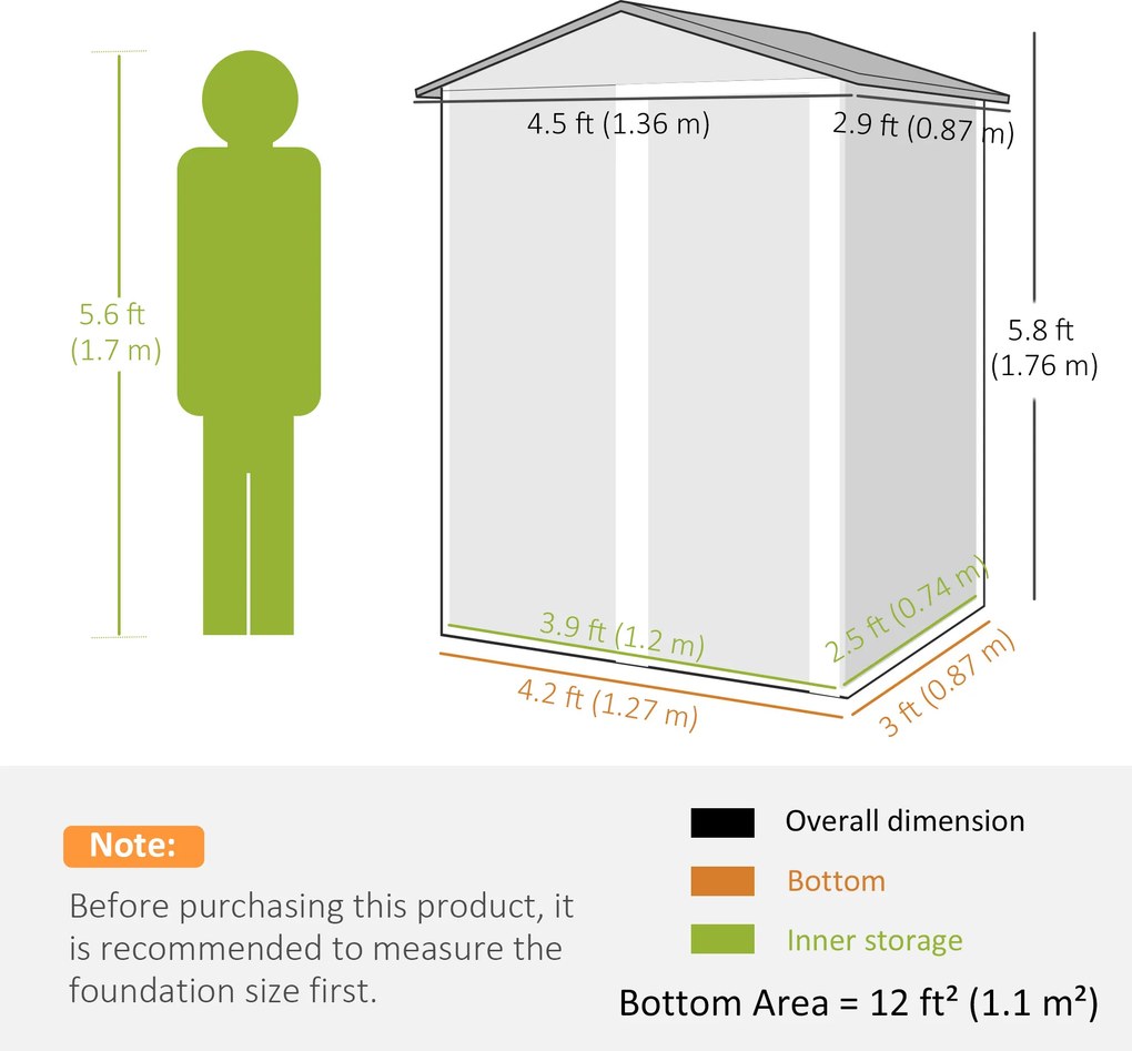 Outsunny Căsuță de Grădină 1.1m² din Oțel Galvanizat, Căsuță de Depozitare cu Ușă Glisantă Blocabilă, Acoperiș Înclinat, Mănuși, Căsuță de Unelte, 136x87x179 cm, Verde | Aosom Romania