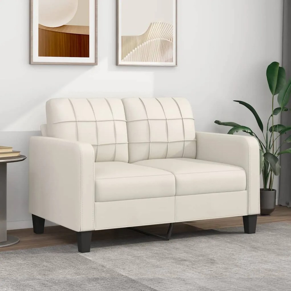 348644 vidaXL Canapea cu 2 locuri, crem, 120 cm, piele ecologică