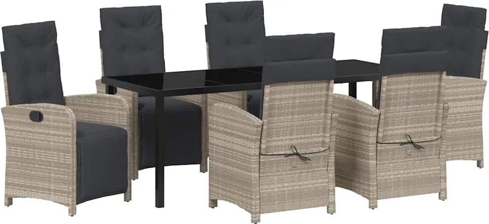 vidaXL Set de masă pentru grădină cu pernă 7 pcs Gri deschis poliratan