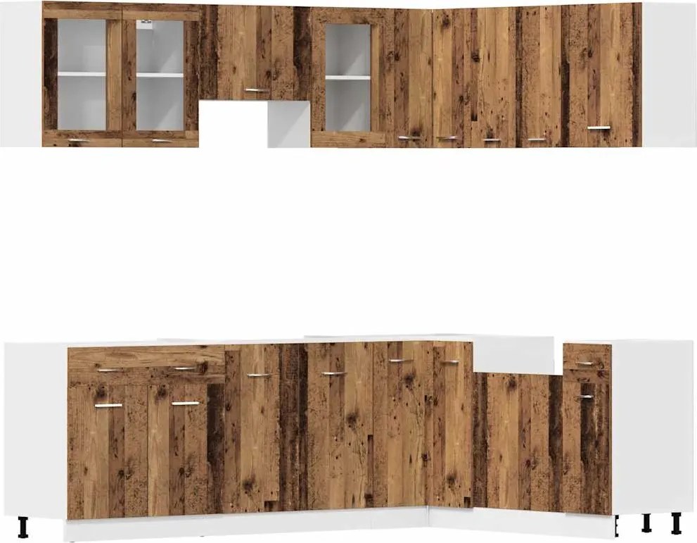 vidaXL Set dulap de bucătărie Lyon din 11 piese Lemn vechi Lemn prelucrat