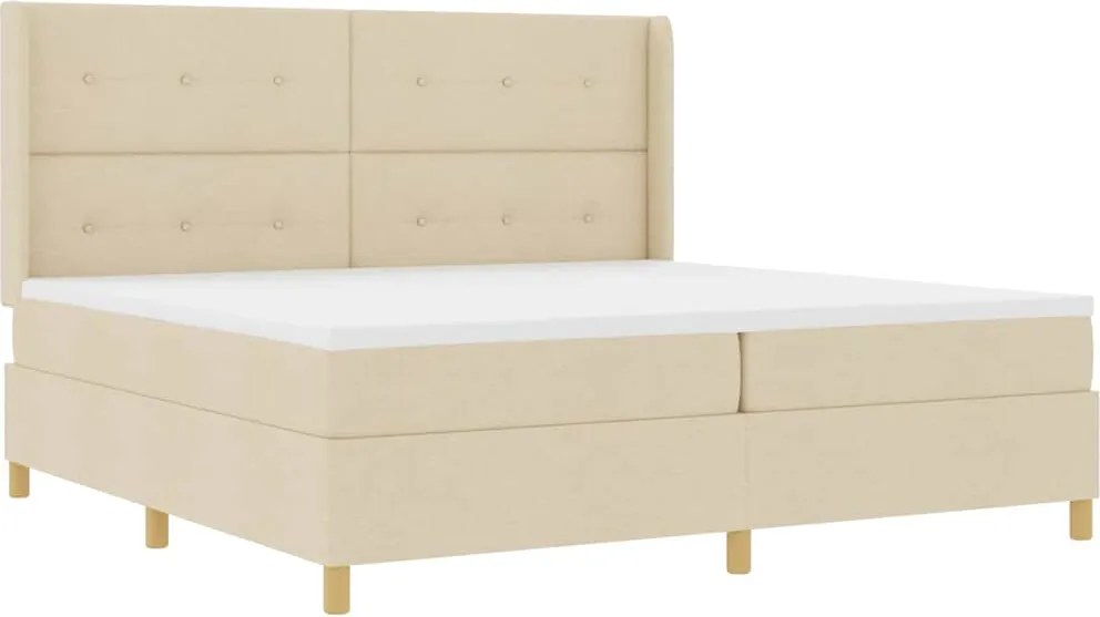 vidaXL Pat cu arcuri cu saltea cu headboard Crem 140 x 200 cm țesătură