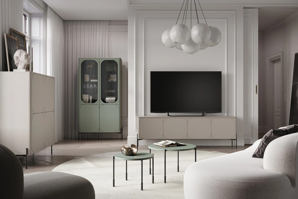 Vitrină Sonatia 100 cm cu 4 uși - verde măsliniu