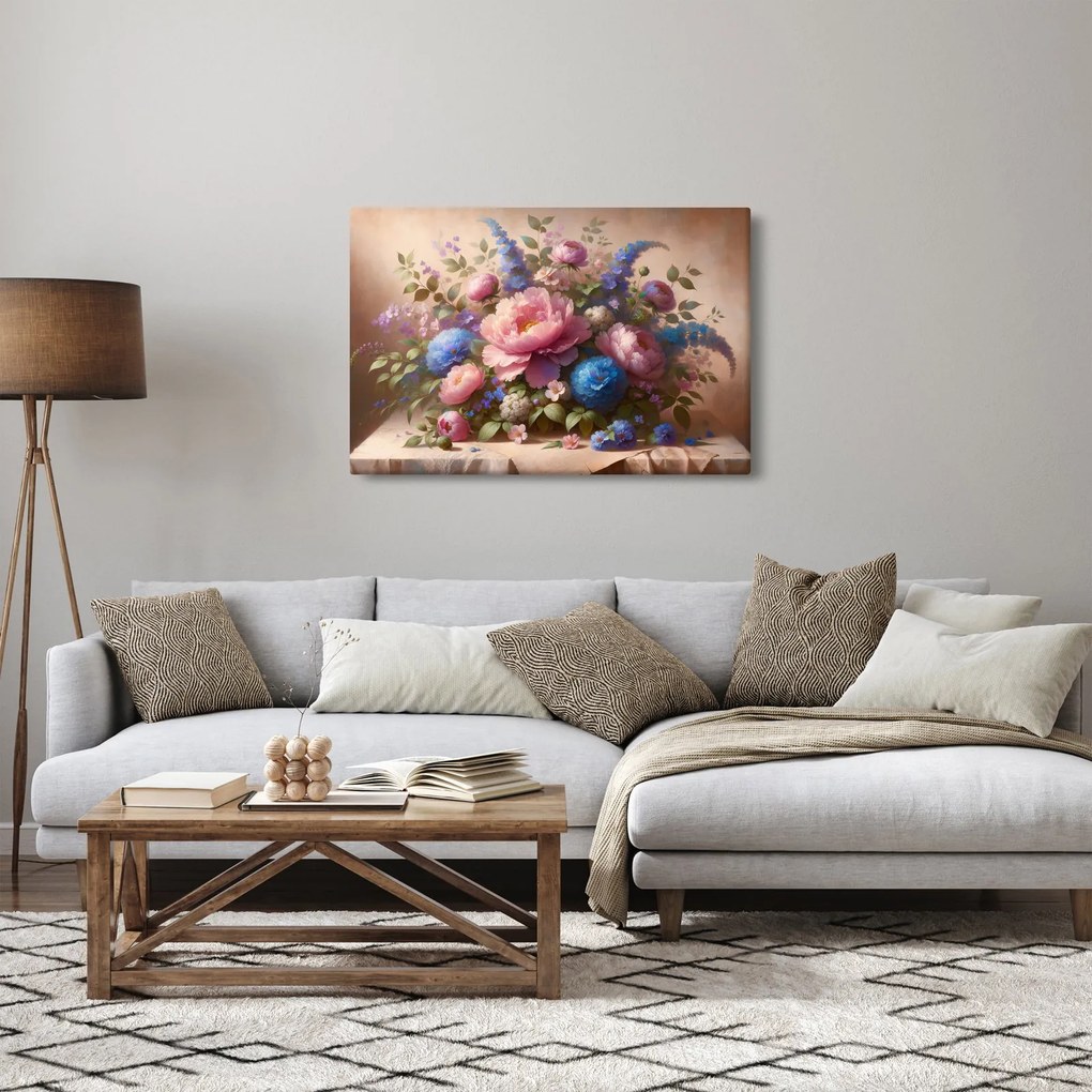 Tablou - Masă plină de flori (90x60 cm)