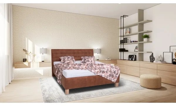 Pat tapițat VIOLET 180x200 cm cu saltea și spațiu de depozitare, maro coniac