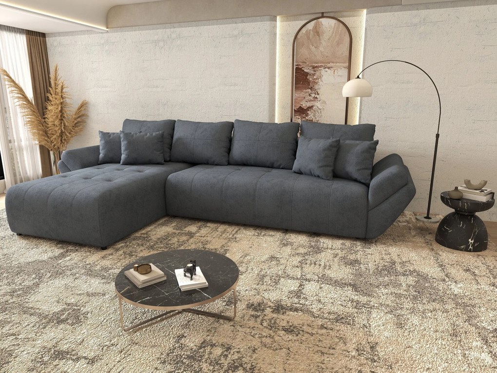 Colțar extensibil dumonde cu ladă de depozitare si sezut confortabil din spuma high-density, Berlin XL Enjoy Antracit 350x185 cm