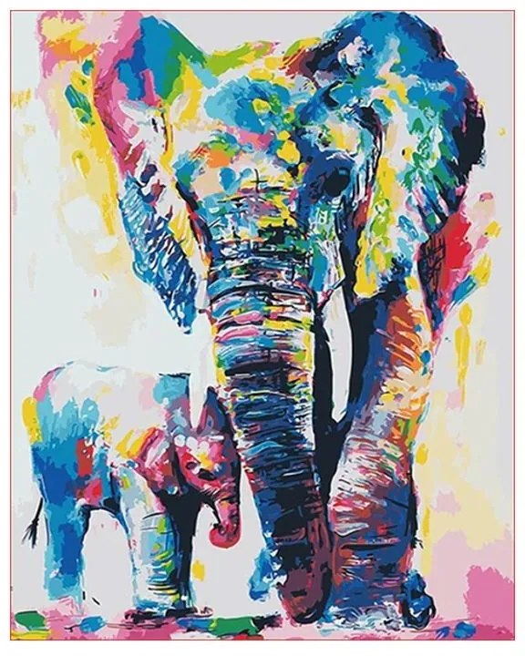 Pictura pe numere cu un cadru "Elefanti colorati" 50x40 cm