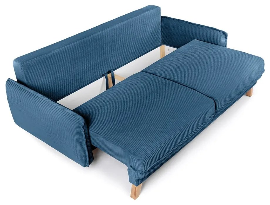 Canapea albastră extensibilă cu tapițerie din catifea reiată 218 cm Tori – Bonami Selection