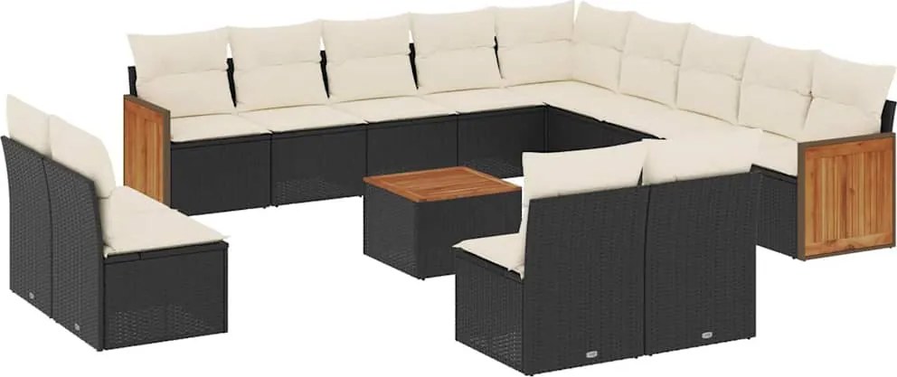 vidaXL Set mobilier de grădină cu perne, 14 piese, negru, poliratan
