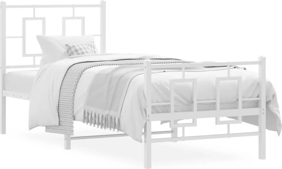 vidaXL Cadru de pat metalic cu tăblie de cap/picioare, alb, 80x200 cm