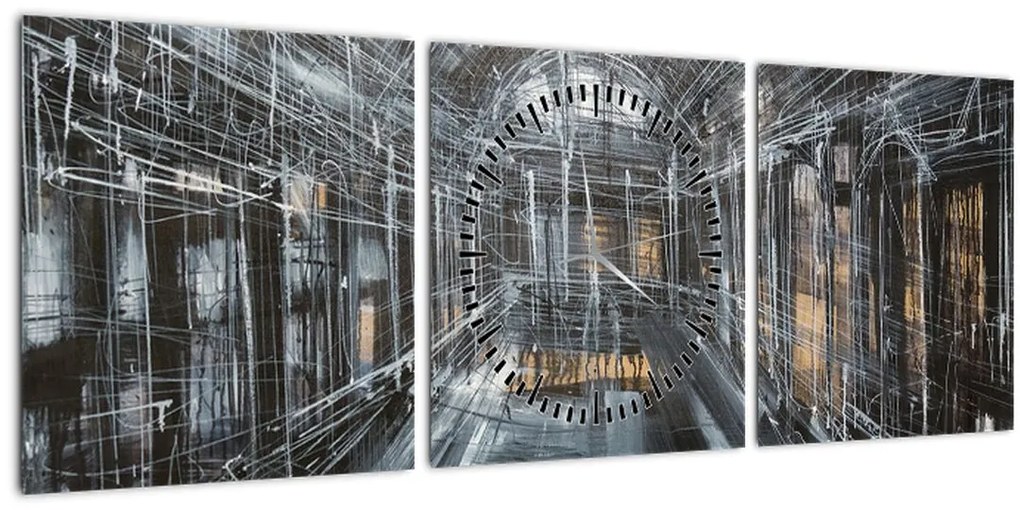 Tablou cu u interiorul clădirii vechi (cu ceas) (90x30 cm)