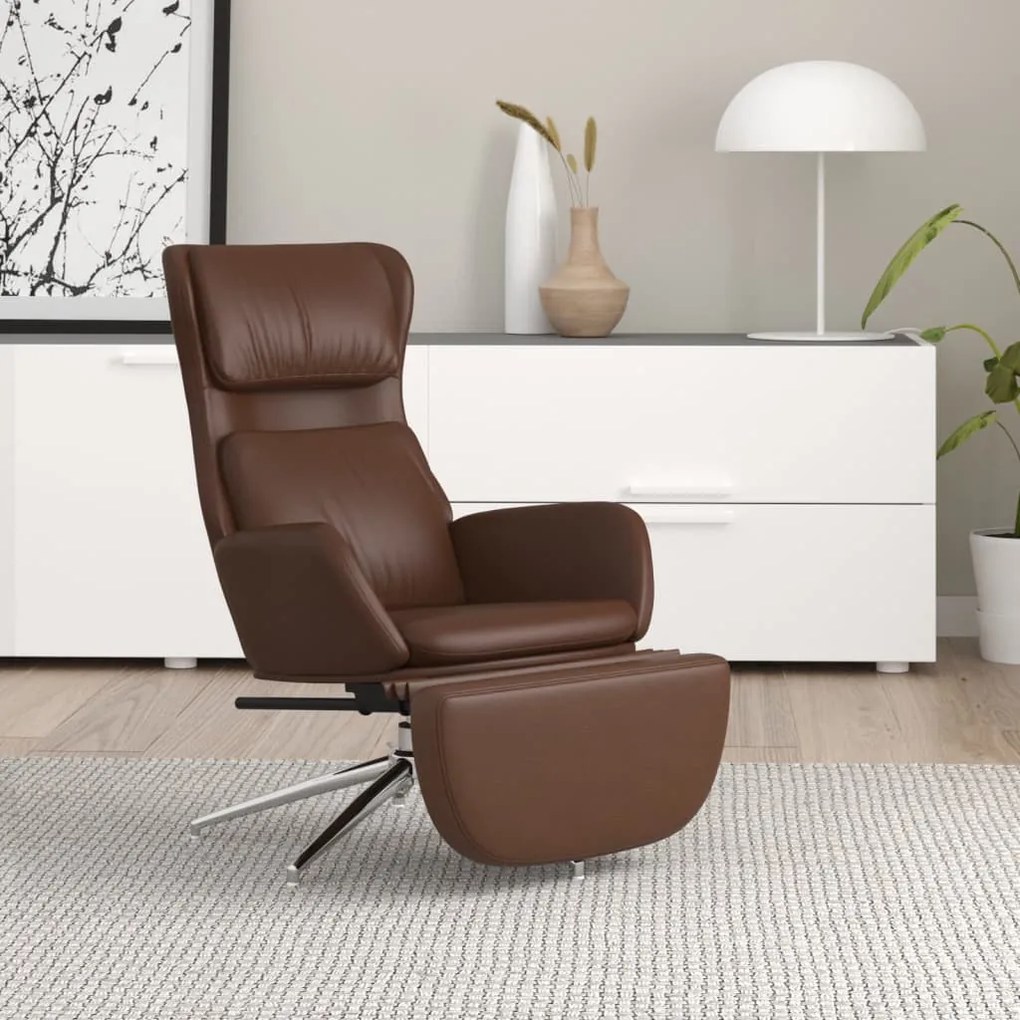 3097834 vidaXL Scaun de relaxare cu taburet, maro lucios, piele ecologică