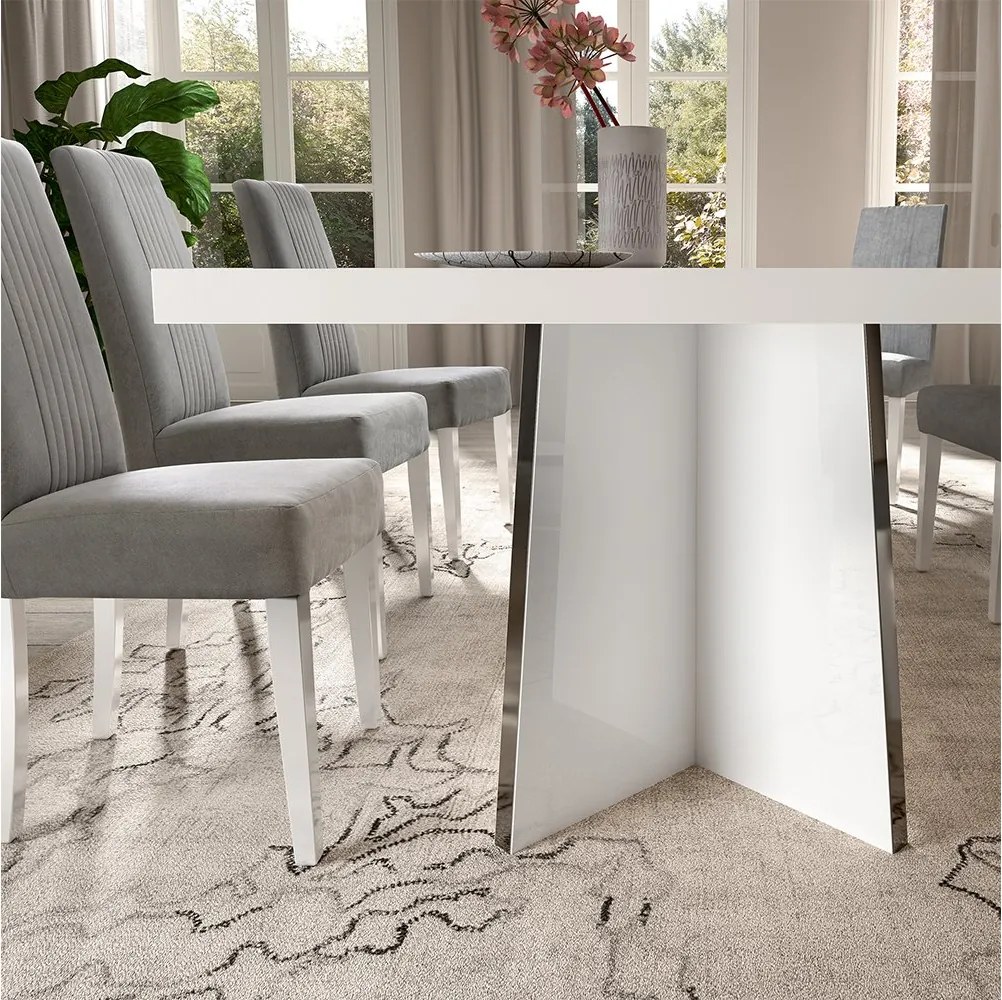 Set lemn masiv masă și scaune Mara White - 8 scaune, 250 × 115 × 76 cm