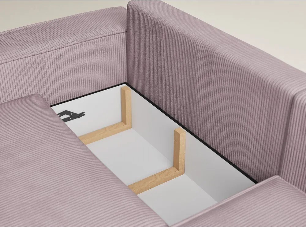 Colțar mov extensibil/cu spațiu de depozitare cu tapițerie din catifea reiată (cu colț pe partea dreaptă/în formă de ”L”) Tonga – Maison de Rêve