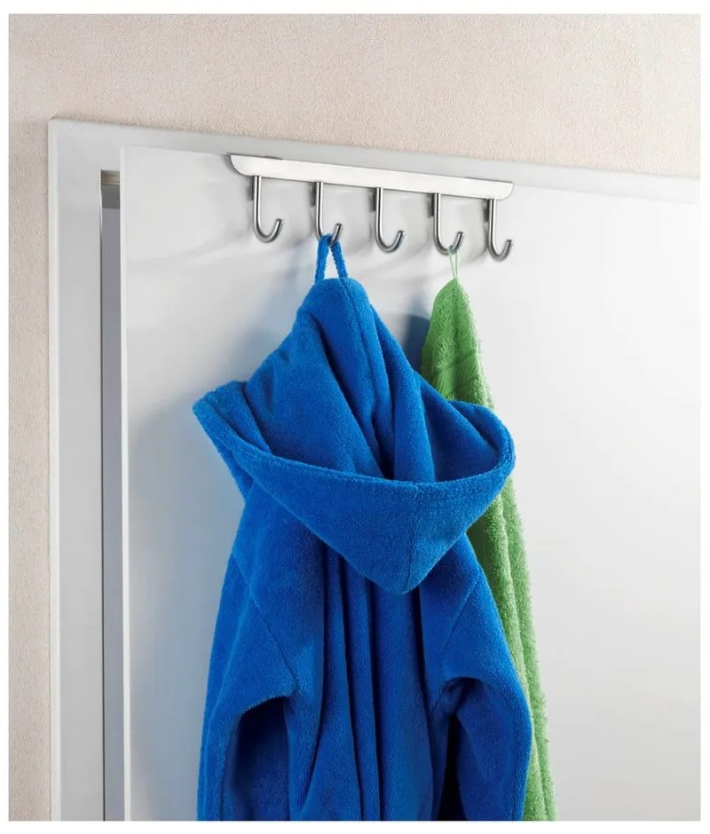 Cuier suspendat pentru ușă cu 5 cârlige Wenko Asola, argintiu