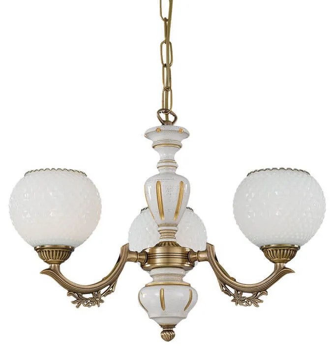 Candelabru cu 3 brate clasic design italian din alama, sticla si lemn 8655 RA-L. 8655/3