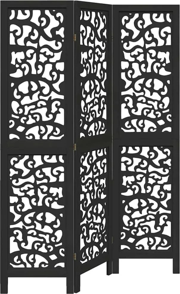 vidaXL Paravan de cameră cu 3 panouri, negru, lemn masiv paulownia