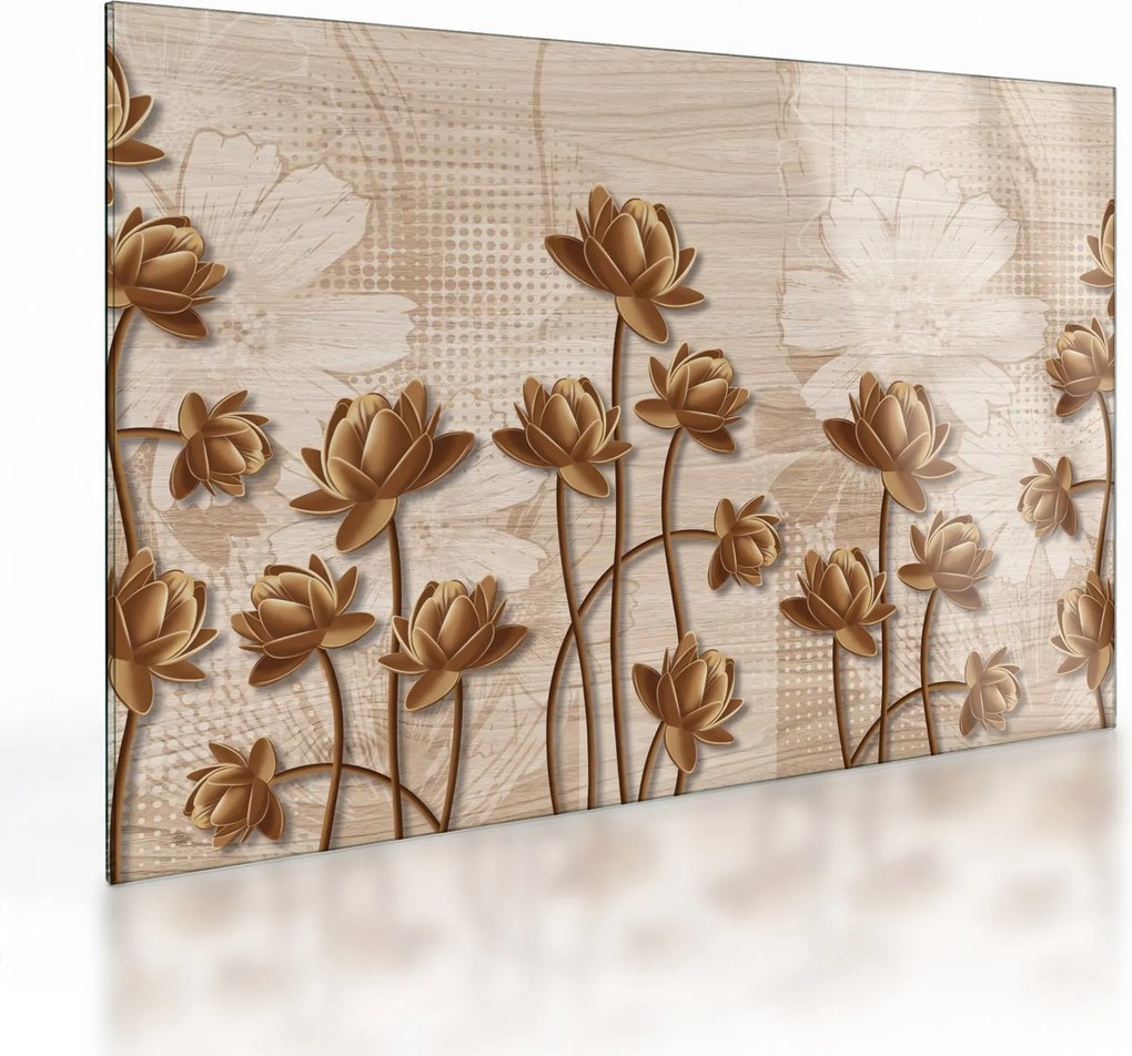 Tablou pe sticlă cu abstracția florilor - maro (70x50 cm)