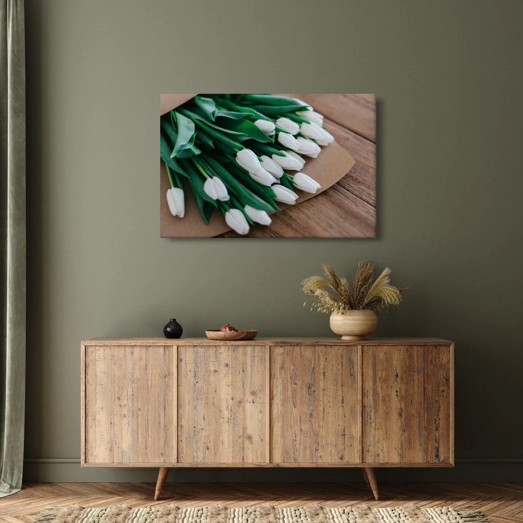 Tablou cu buchet de lalele albe (90x60 cm)