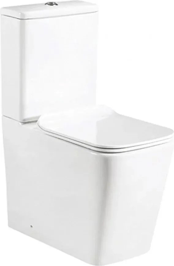 Set vas WC compact pe pardoseala Rune Isa Rimless alb cu rezervor si capac softclose