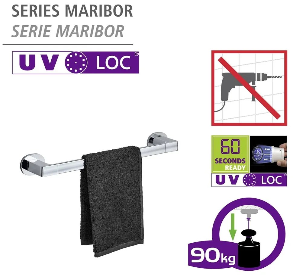 Suport pentru prosoape argintiu lucios autoadeziv din oțel inoxidabil Maribor – Wenko