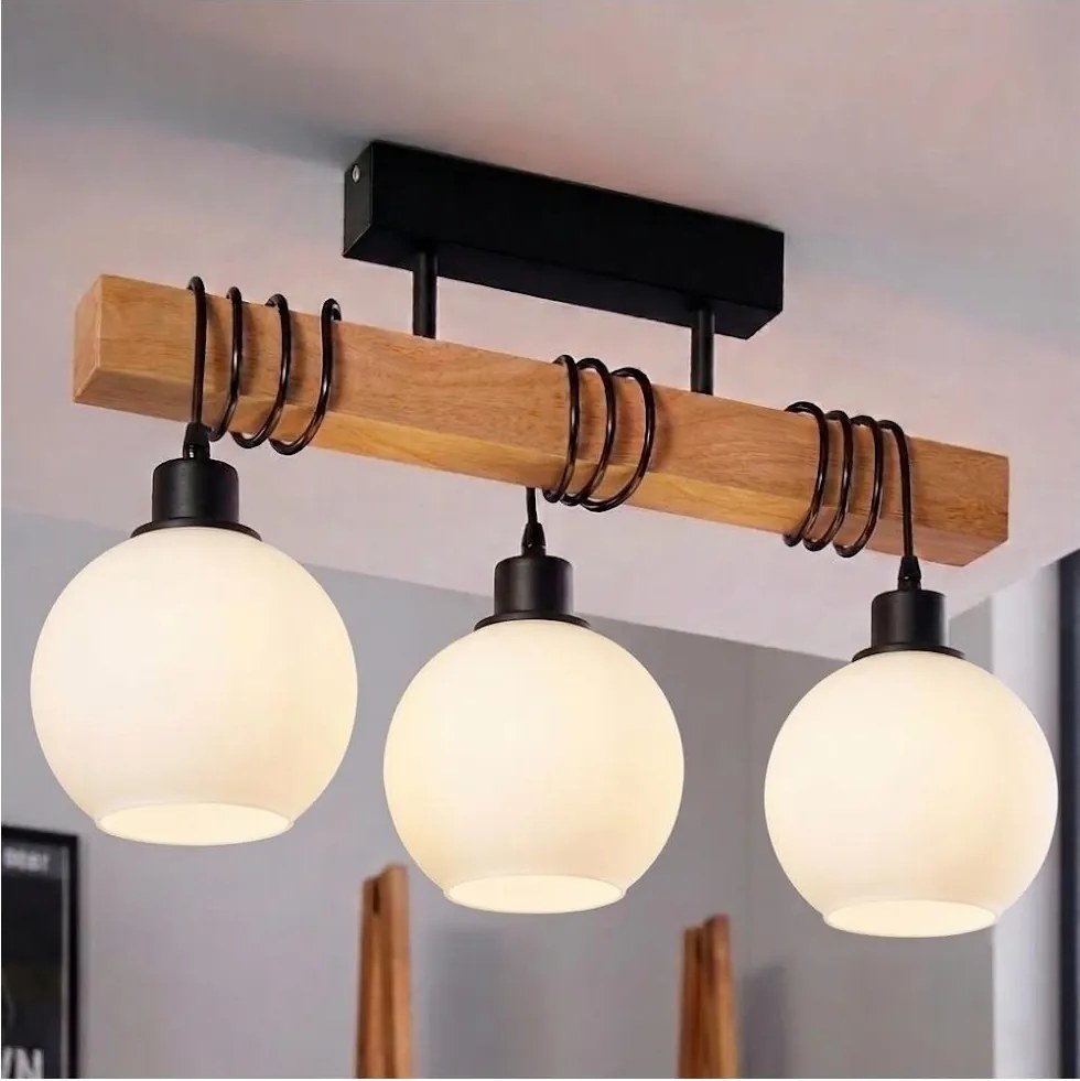 Brilagi - Candelabru montat pe tavan WOOD GLASS 3xE27/60W/230V pin/negru/alb
