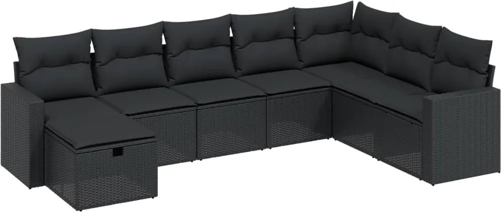 vidaXL Set mobilier de grădină cu perne, 8 piese, negru, poliratan