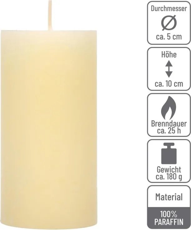 Set de lumânări rustice, 10 cm, Ø 5 cm, crem, 8 buc