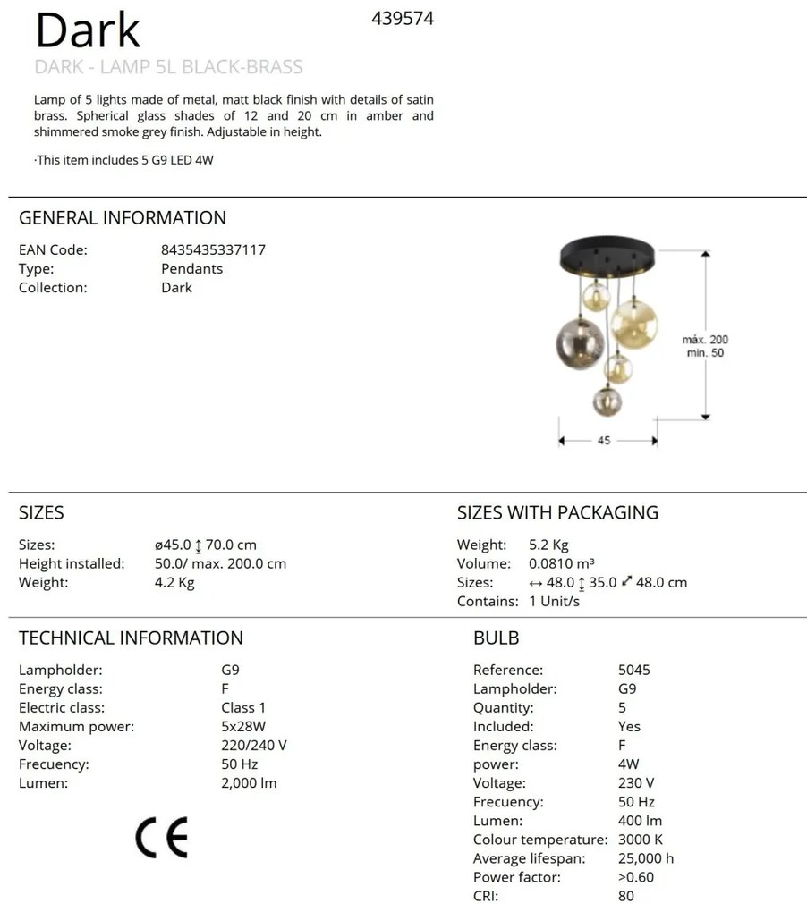 Lustra suspendata cu 5 pendule design modern Dark