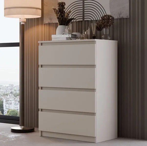 LAC508 - Comoda crem 70 cm, cu 4 sertare, pentru dormitor, living, dining - Colectia LaCrem