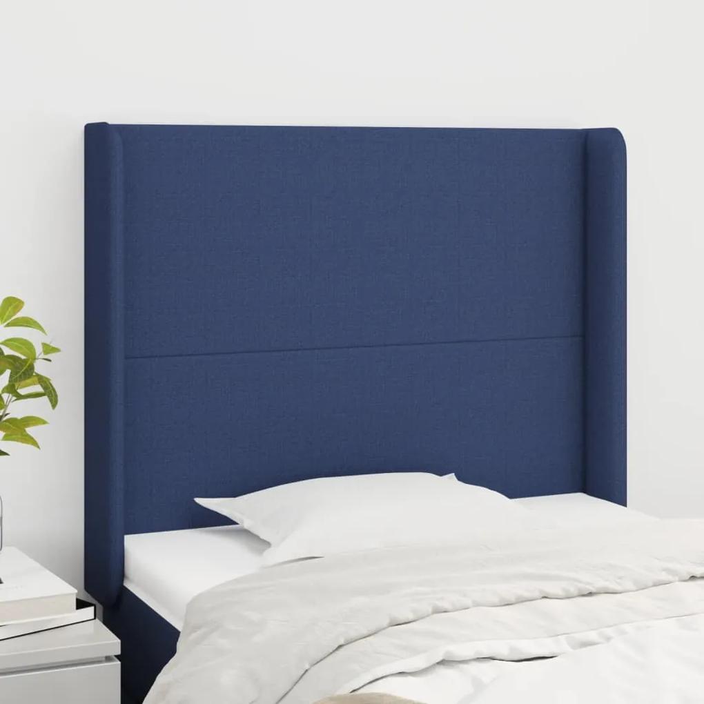 3119288 vidaXL Tăblie de pat cu aripioare, albastru, 93x16x118/128 cm, textil