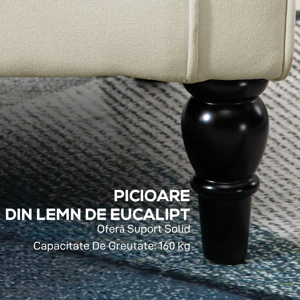 HOMCOM Scaun Decorativ Capitonat cu Spatar Inalt, Cotiere Rotunjite Captusite și Sezut cu Captuseala Groasa, Alb Crem | Aosom Romania