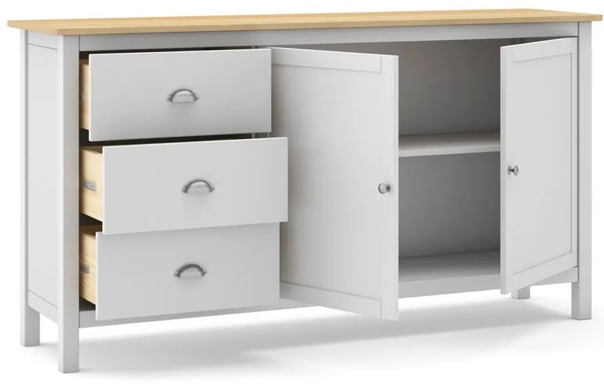 Comodă alb/natural joasă din lemn de pin 150x80,5 cm Misti – Marckeric