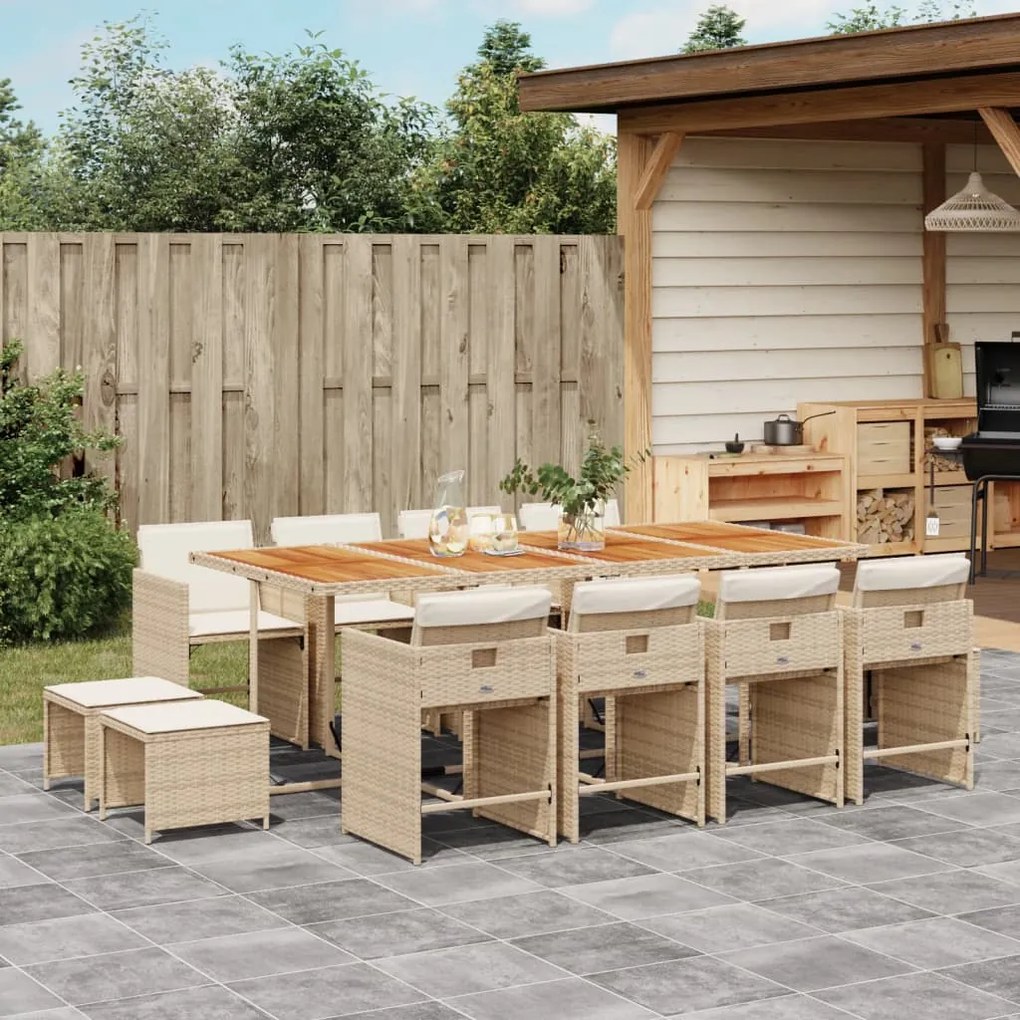 vidaXL Set mobilier de grădină cu perne, 13 piese, bej, poliratan