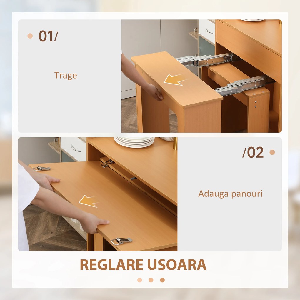 HOMCOM Masă de Sufragerie Pliabilă și Extensibilă, Design Modern pentru Spații Mici, Bucătărie, Finisaj Natural | Aosom Romania