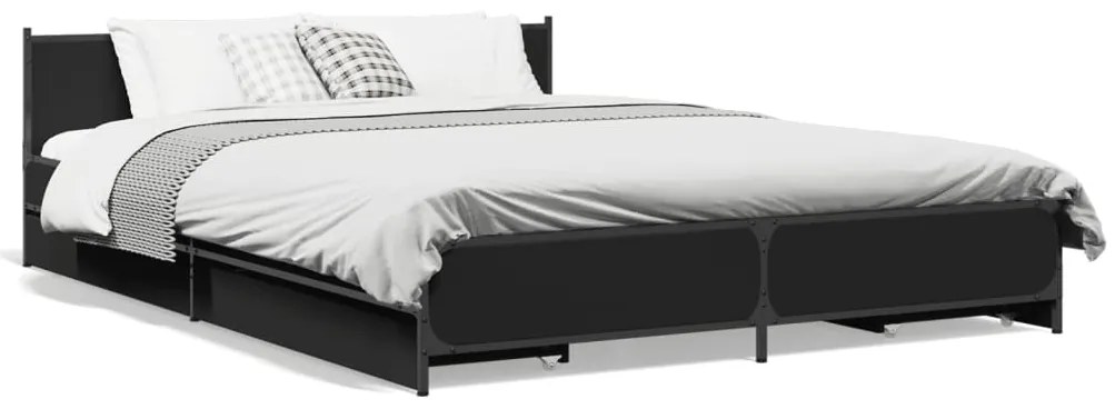 3279927 vidaXL Cadru pat cu sertare negru extralucios 150x200cm lemn prelucrat
