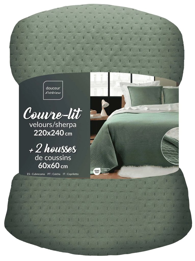 Set de lenjerie de pat din catifea MYLENE, cuvertură + 2 fețe de pernă