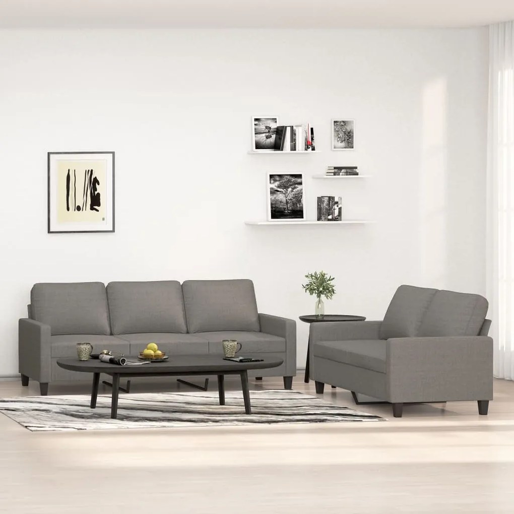 3153722 vidaXL Set de canapele cu perne, 2 piese, gri închis, textil